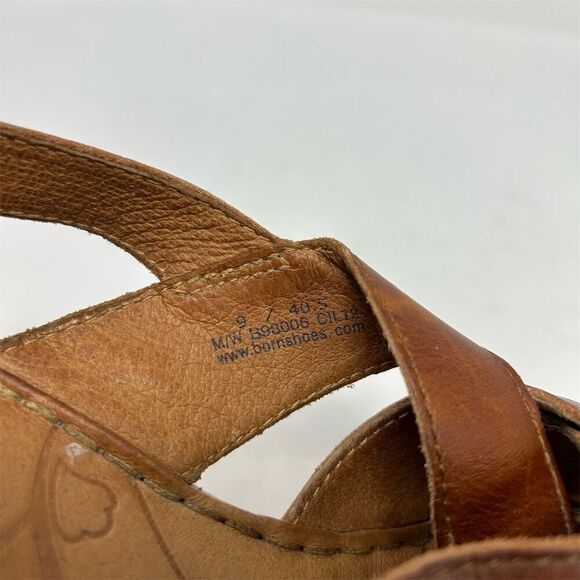 Born Women's Chestnut Brown Leather Slingback Wedge Sandals Size 9 Comfort - Picture 13 of 14
